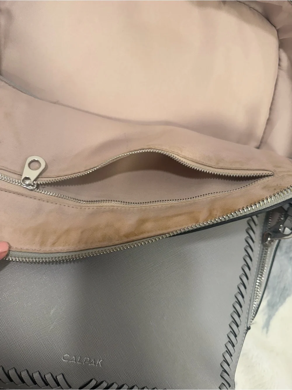 Calpak Gray Leather Laptop Backpack